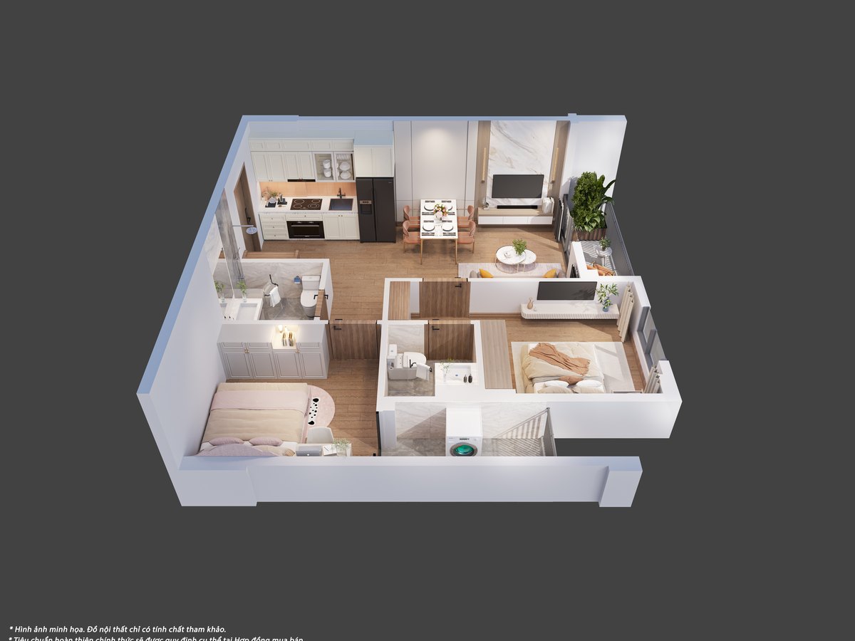 Mặt bằng 3D căn gia đình Happy Home Phố Hiến