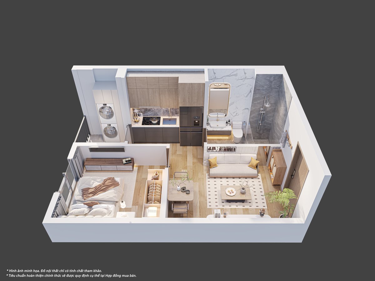 Mặt bằng 3D căn nhỏ Happy Home Phố Hiến